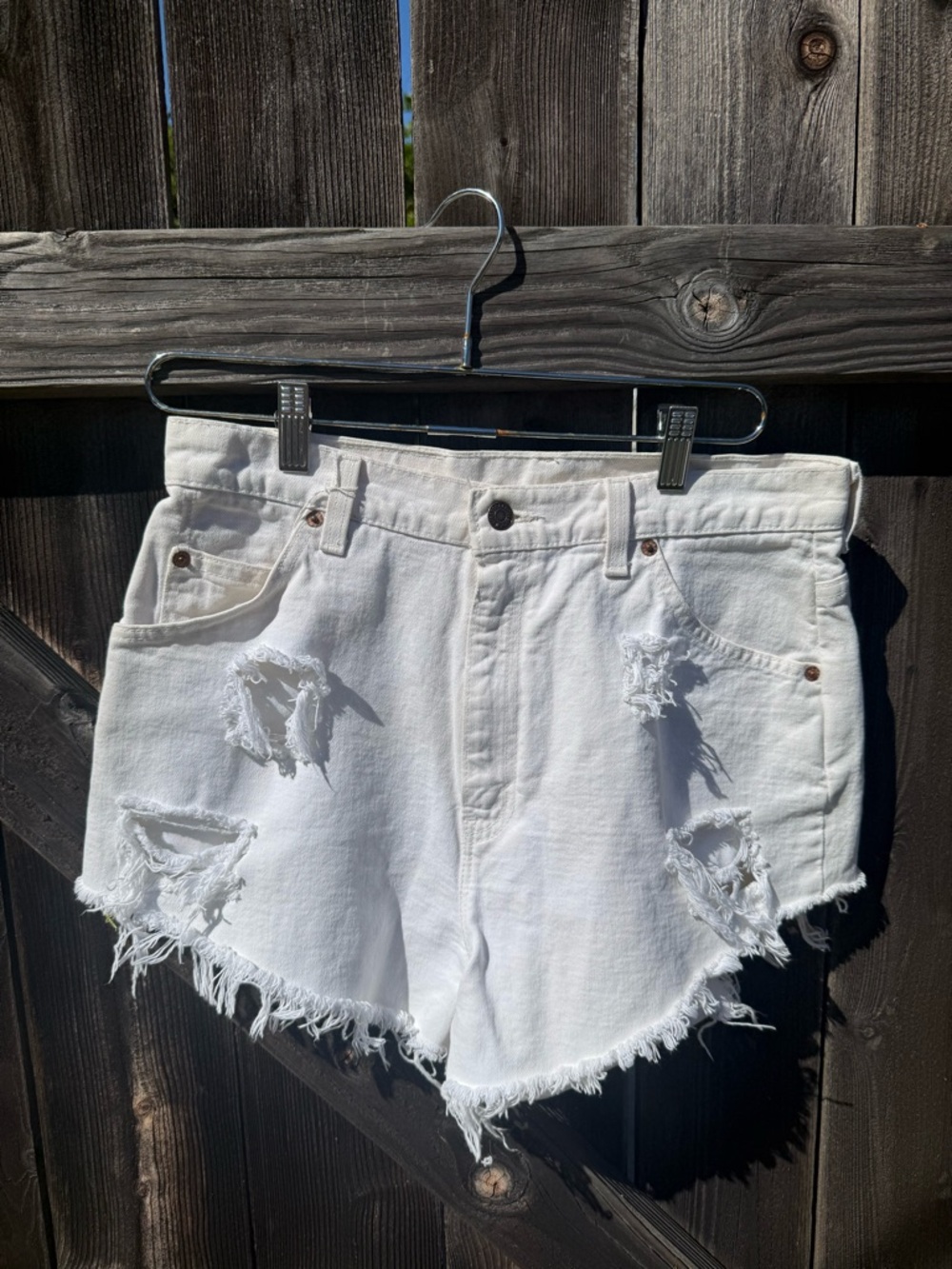 Vintage 90s Orange Tab Levis 15921 White Denim Shorts